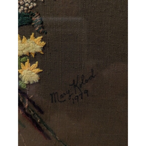 VTG Handmade Crewel Framed Matted 23.75"X29.75" Flowers Wheat Cattails EUC - Picture 2 of 4